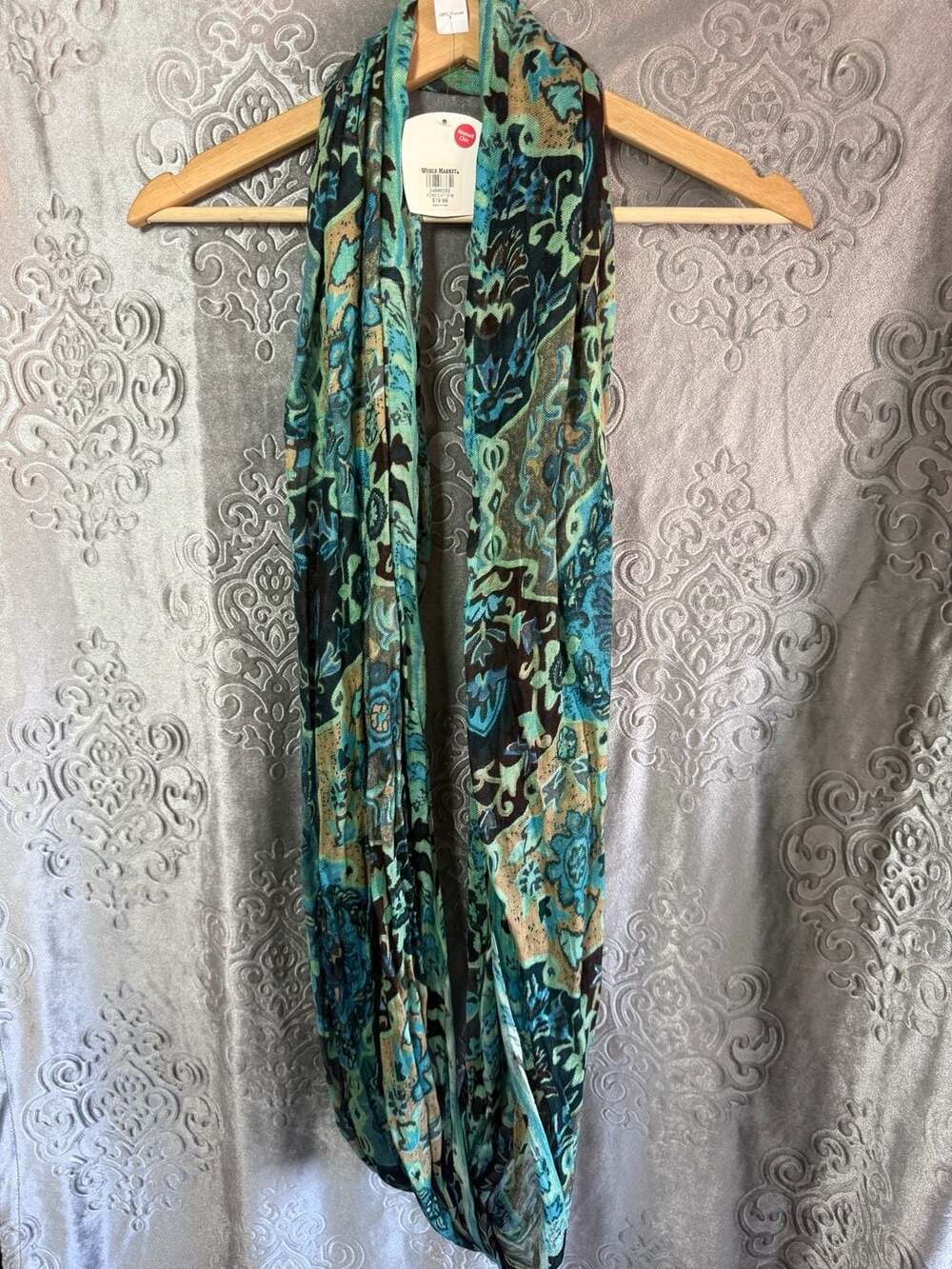 NWT World Market Nomad Chic Viscose Infinity Scarf Blue Multi-Pattern